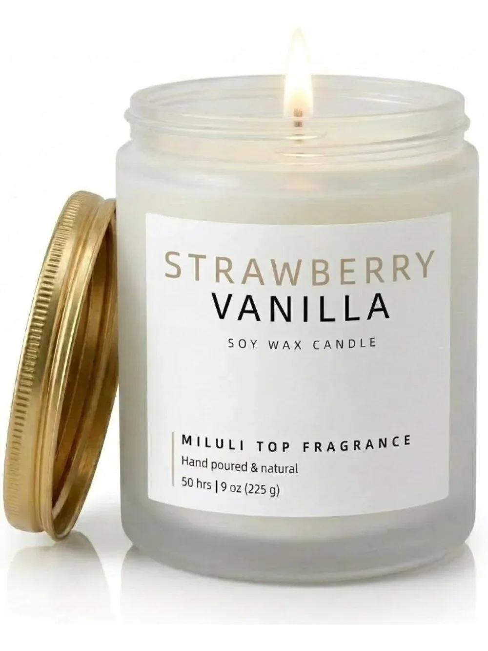 Strawberry Vanilla Aromatherapy Candle - 9oz Natural Soy Wax, 50H Clean Burn